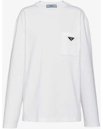 Prada Logo-plaque Oversized-fit Cotton-jersey T-shirt - White