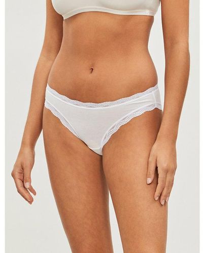 Stripe & Stare Pack Of Four Lace Stretch-jersey Brief - White