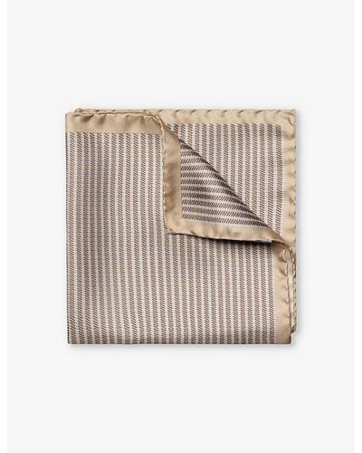 Eton Houndstooth Graphic-print Silk Pocket Square - Natural