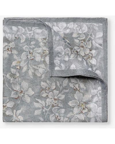 Eton Graphic-print Linen Pocket Square - Grey