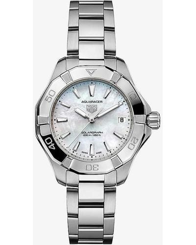 Tag Heuer Wbp1312.ba0005 Aquaracer Solargraph Stainless-steel And Mother-of-pearl Quartz Watch - White
