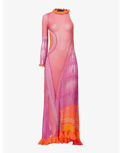 Roberta Einer Bianca Frilled-trim Cotton-knit Maxi Dress - Pink