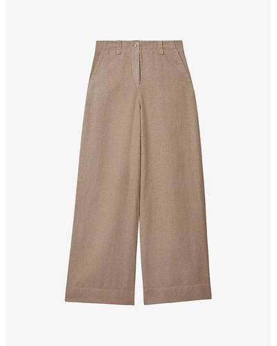 Reiss Demi Wide-leg High-rise Linen Trousers - Brown