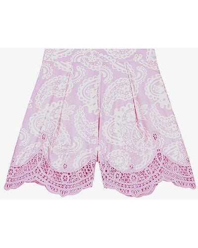 Maje Scalloped-hem Paisley-print Woven Shorts - Pink