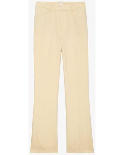 Zadig & Voltaire Pistol High-rise Wide-leg Cotton And Linen-blend Trousers - Natural