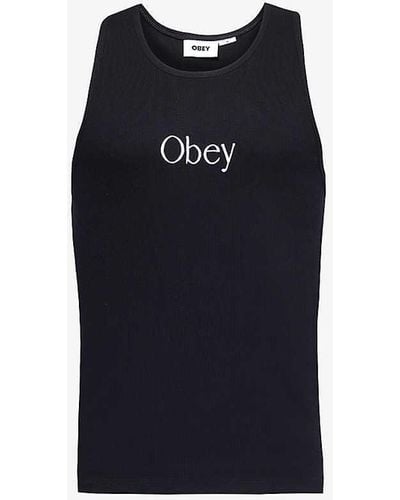 Obey Rosemont Ribbed Stretch-cotton Jersey Top - Blue
