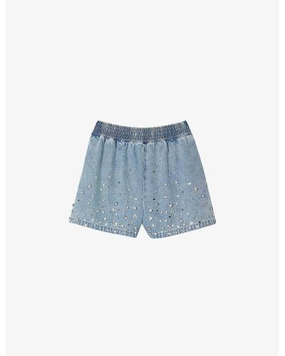 Sandro Rhinestone-embellished Denim Shorts - Blue