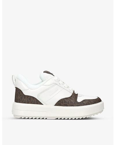 MICHAEL Michael Kors Rumi Panelled Monogram-print Leather And Canvas High-top Sneakers - White
