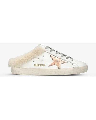 Golden Goose Women's Super-star Sabot Leather And Shearling Trainers - Natural