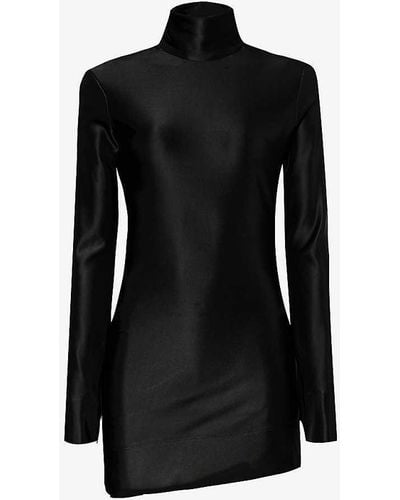 Jil Sander Turtleneck Slim-fit Stretch-woven Mini Dress - Black