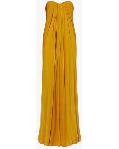 Alexander McQueen Draped Sweetheart-neck Silk Maxi Dress - Yellow
