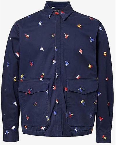 Beams Plus Collared Printed Cotton-blend Jacket - Blue