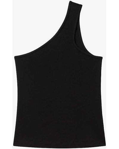 Reiss Ria One-shoulder Ribbed Stretch-cotton Top - Black