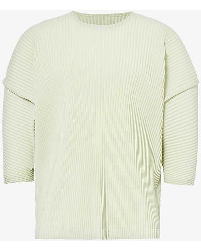 Homme Plissé Issey Miyake Pleated Crewneck Knitted T-shirt - White