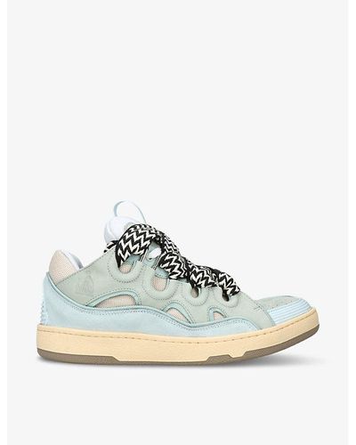 Lanvin Curb Leather And Mesh Low-top Sneakers - Blue
