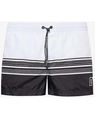 Dolce & Gabbana Striped Brand-print Swim Shorts - White
