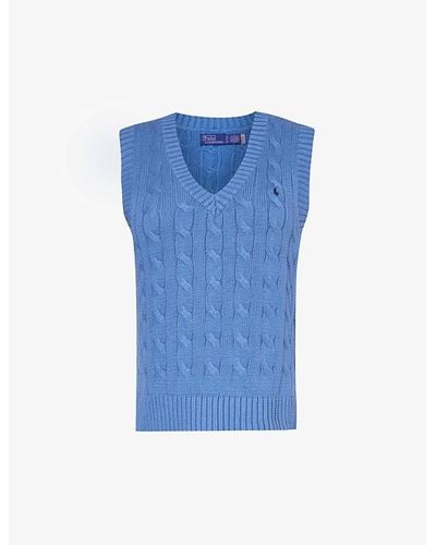 Polo Ralph Lauren V-neck Logo-embroidered Cotton Knitted Vest X - Blue