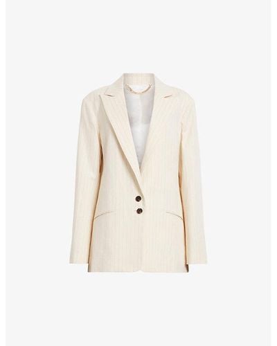 AllSaints Payton Single-breasted Striped Cotton And Linen-blend Blazer - Natural