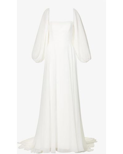 Jenny Yoo Louise Puffed-sleeve Crepe Gown - White