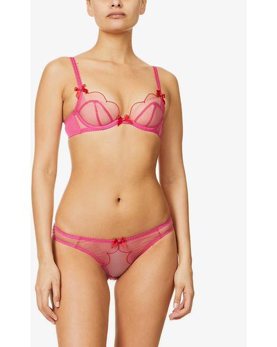 Agent Provocateur Womens Pink/red Lorna Scalloped Mesh Plunge Bra 38d