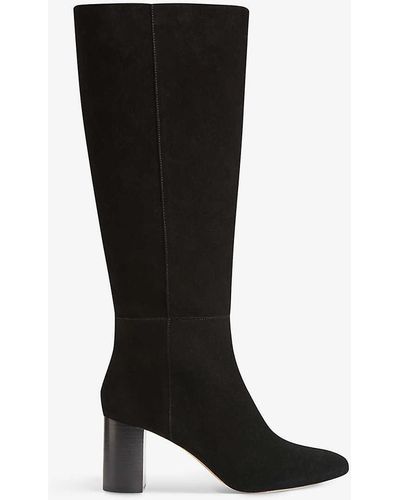 Claudie Pierlot Artemisia Logo-charm Suede Knee-high Heeled Boots - Black