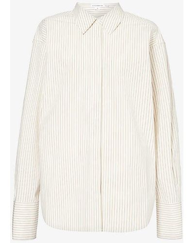 GOOD AMERICAN Stripe-pattern Oversized Cotton-blend Poplin Shirt - White