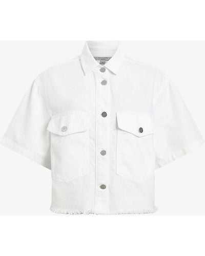 AllSaints Tove Relaxed-fit Short-sleeve Cropped Cotton-blend Shirt - White