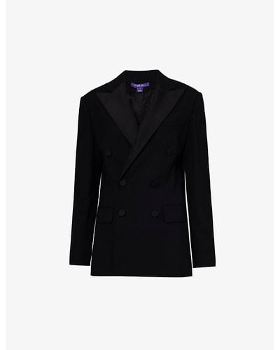 Ralph Lauren Shelden Peaked-lapel Regular-fit Wool-blend Blazer - Black
