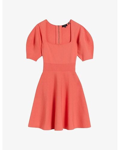 Ted Baker Hayliy Square-neck Stretch-knitted Mini Dress - Red