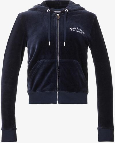 Juicy Couture Robertson Brand-embroidered Velour Hoody - Blue