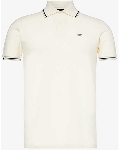 Emporio Armani Brand-patch Split-hem Stretch-cotton Polo Shirt X - White