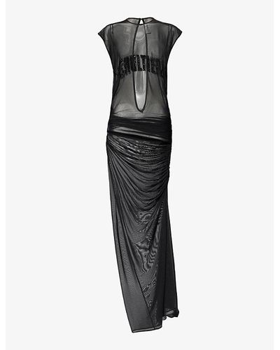 Jean Paul Gaultier Rhinestone-embroidered Round-neck Mesh Maxi Fress - Black