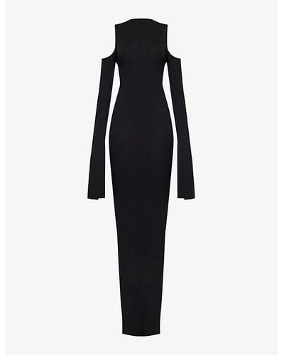 Rick Owens Slim-fit Cut-out Wool Knitted Maxi Dres - Blue