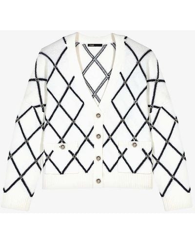 Maje Diamond-pattern V-neck Knitted Cardigan - White