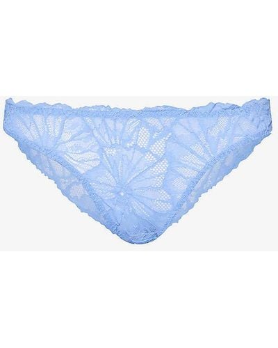 Dora Larsen Lena Floral-lace Stretch Recycled-nylon Briefs - Blue