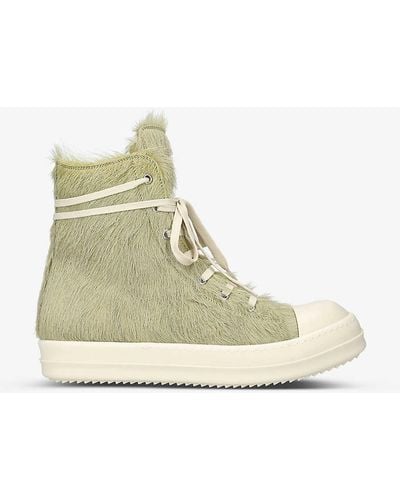 Rick Owens Fluffy-texture Contrast-lace Cow-hair High-top Trainers - Natural