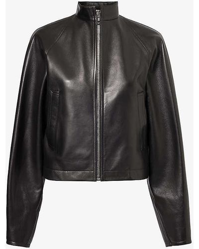 Alaïa High-neck Regular-fit Leather Jacket - Black