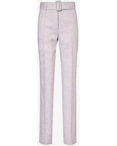 Dries Van Noten Belted-waistband Pressed-crease Woven Trousers - Purple