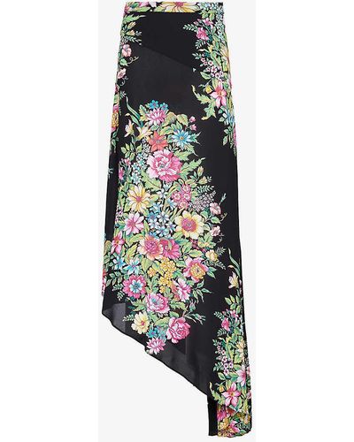 Etro Floral-print Asymmetric Stretch-woven Midi Skirt - Multicolour