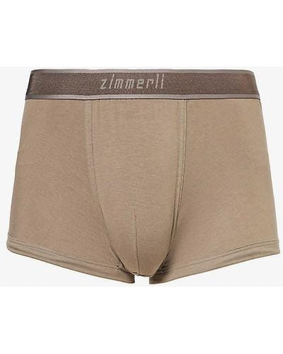 Zimmerli of Switzerland Cosy Mid-rise Branded-waistband Stretch-jersey Boxers - Natural