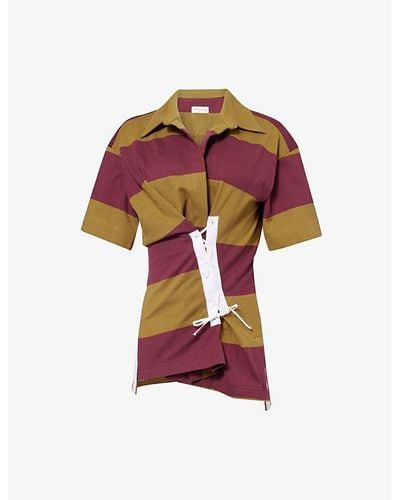 Dries Van Noten Rugby-style Cinched-waist Striped Cotton-jersey Top - Red