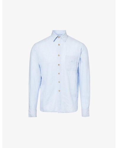 Boardies Brand-embroidered Relaxed-fit Linen Shirt - Blue