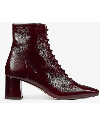 LK Bennett Arabella Square-toe Patent-leather Heeled Ankle Boots - Purple