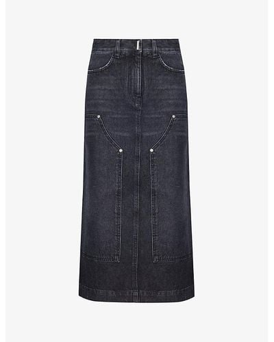 Givenchy Faded-wash Mid-rise Denim Maxi Skirt - Blue