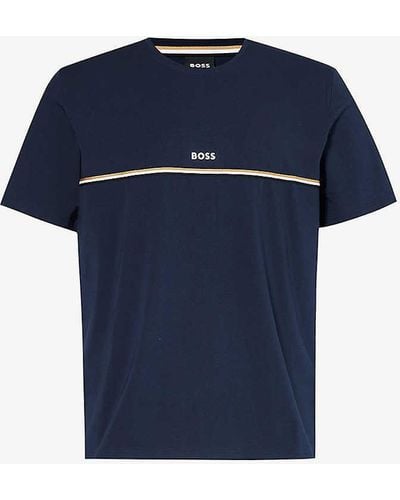 BOSS Unique Cotton-blend Stretch-jersey T-shirt - Blue