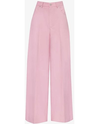 Gucci Pressed-crease High-rise Wide-leg Wool Trousers - Pink