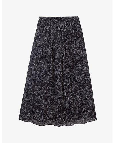 The White Company Floral-print Pintuck Woven Midi Skirt - Blue