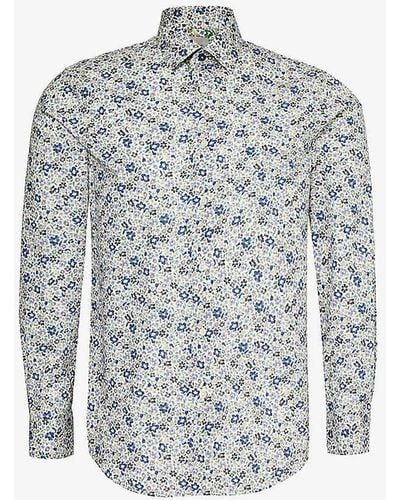 Paul Smith Floral-print Slim-fit Cotton Shirt - Grey