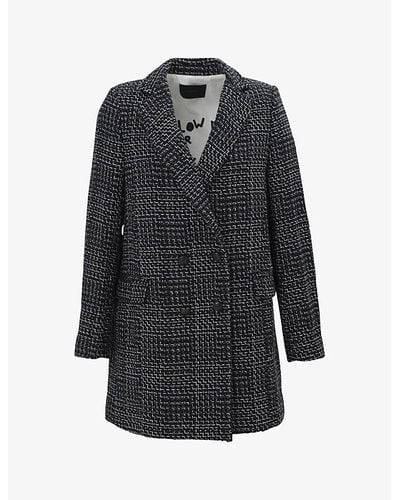 IKKS Vy Blue Checked-pattern Double-breasted Cotton-blend Coat - Gray