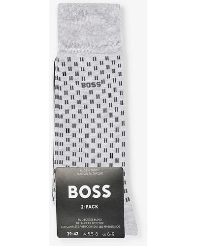 BOSS Tile-print Pack Of Two Cotton-blend Socks - White